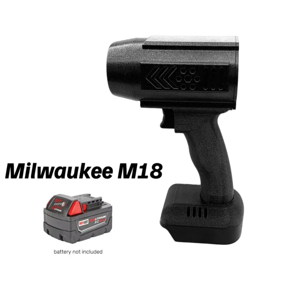 Black Milwaukee M18 cordless tool body with battery pack shown separately, battery not included